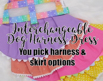 Interchangeable Dog Harness Dress // YOU PICK harness and skirts!  1 Harness & 4 skirts. POLKADOT Harness.