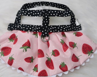 The Jayla // Dog harness dress, dog harness, dog dress, dog jumper, dog halter, dog skirt, strawberry dog dress, strawberry collar, summer