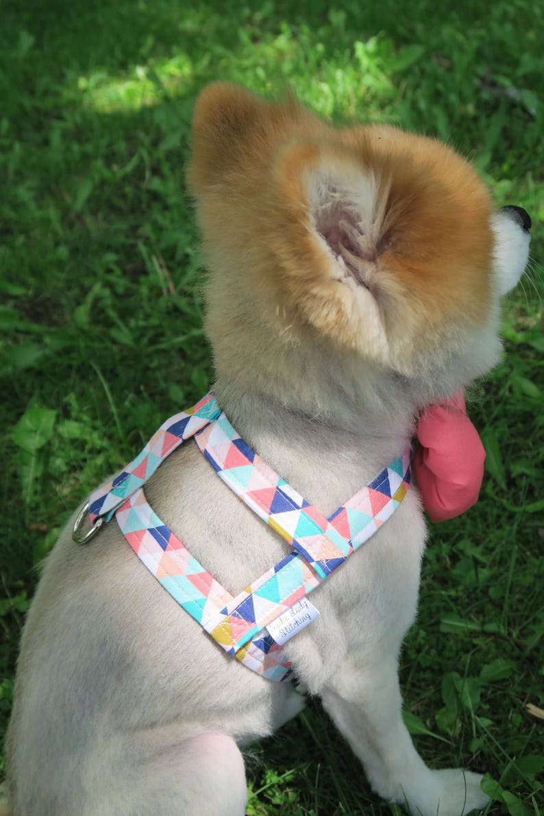 The Hudson // Dog Harness with removable Bowtie, coral dog harness, mint dog harness, abstract dog harness, peach dog harness, teal harness image 3