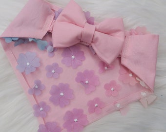 The Cecilia : Dog Bandana & Bow Set, Slip on bandana, easy on bandana, dog dana, spring dog bandana, spring Dana, spring pet