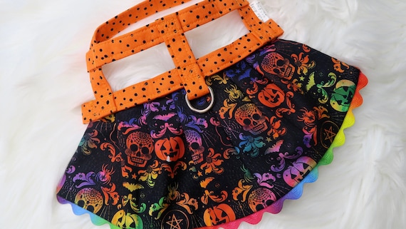 The Blair // Dog Harness Dress, dog costume, dog halloween, pumpkin dog harness, punkpin dog dress, halloween pet clothing, halloween dog