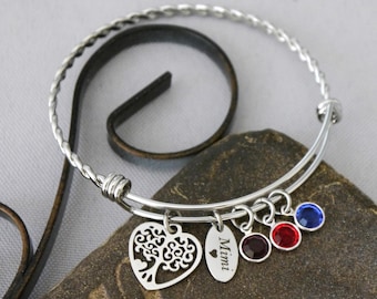 Mimi Bracelet with Birthstones, Personalized Grandma Bracelet, Family Tree, Three Four Five Six Seven Grandkids Stones, Custom Name, Unique