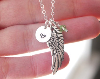 Remembrance Necklace, Remembrance Gift, Miscarriage Necklace, Miscarriage Gifts, Angel Wing Necklace, Heart Birthstone, Baby Memorial, Love