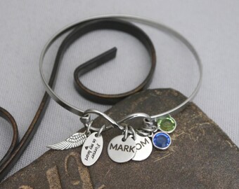 Angel Wing Infinity Bangle for Two Loved Ones, Multiple Loss Remembrance Bracelet, Sympathy Gifts for Two Losses, Two Loved Ones Loss Gifts