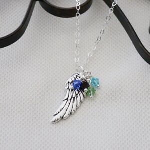 Memorial Necklace, Birthstone Necklace, 1 2 3 4 Birthstones, Personalized, Miscarriage Necklace, Remembrance, Angel Wing Necklace, Sympathy