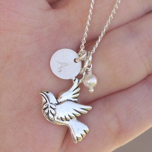 Dove Necklace, Silver Dove Necklace, Holy Spirit, Personalized, Confirmation Necklace Gifts, Girls First Communion Gift, Confirmation Gift