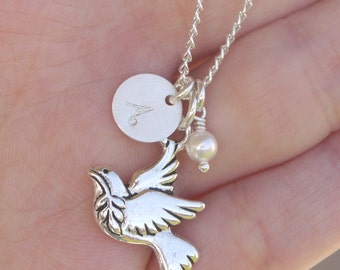 Dove Necklace, Silver Dove Necklace, Holy Spirit, Personalized, Confirmation Necklace Gifts, Girls First Communion Gift, Confirmation Gift