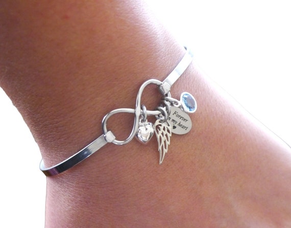 Angel Wing Bracelet, Personalized, Birthstone Bracelet, Forever in