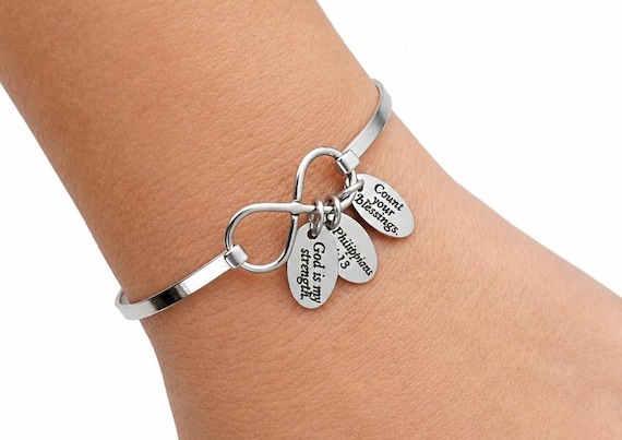 Personalized Affirmations Bracelet - Faith - Hope Gifts - Count your Blessings - Uplifting Messages Jewelry - Custom - Bible Verse Bracelet