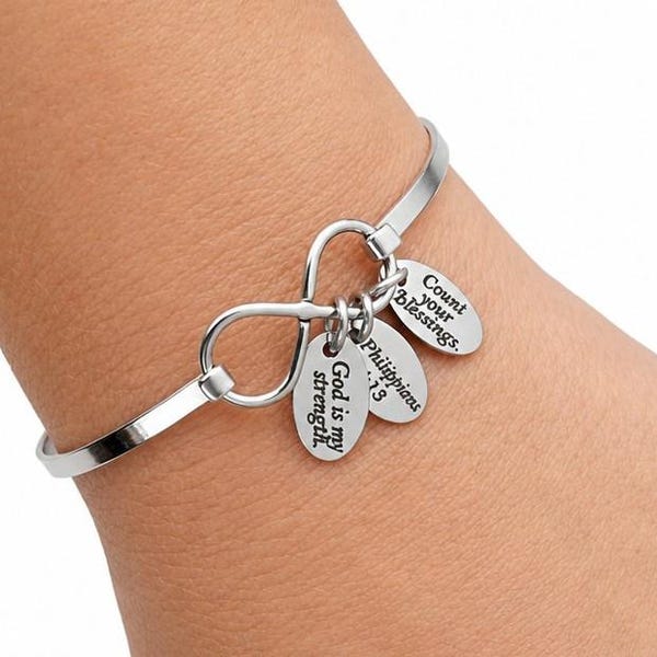 Personalized Affirmations Bracelet - Faith - Hope Gifts - Count your Blessings - Uplifting Messages Jewelry - Custom - Bible Verse Bracelet