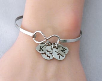 Zodiac Bracelet with Two Zodiac Signs and Two Initial Hearts, Friendship zodiac bracelet, Couples Astrology Gifts, Custom, Personalized