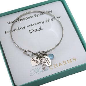 Dad Memorial Bracelet, Loss of Father Gift, Sympathy Gifts, Daddy Angel Wing Bracelet, Personalized, Engraved Name Heart, Birthstone, Custom
