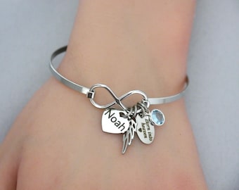 Baby Memorial Jewelry, Personalized, Born into Heaven Bracelet, Mom of an angel, Miscarriage, Birthstone, Grieving Mother Gifts, Custom Name