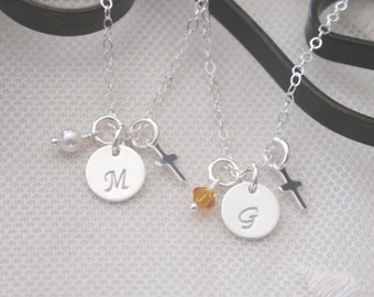 Baptism Gifts for Girls, Tiny Cross Necklace, Initial Birthstone Cross Necklace, Goddaughter Gifts, Dainty Cross Necklace, Personalized