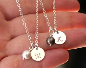 Pearl Initial Necklace, Sterling Silver, Dainty Pearl Letter Necklace, Tiny Initial Necklace, Letter M, Letter K, Personalized, Custom