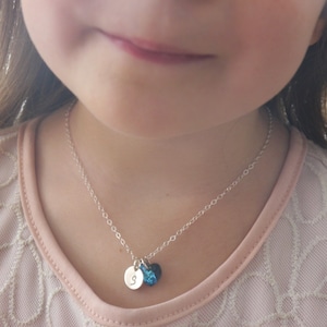 Personalized Girl Necklace, Birthstone Initial Necklace, Girl Initial Heart Birthstone, Girl Jewelry Gifts, Personalized, Sterling Silver