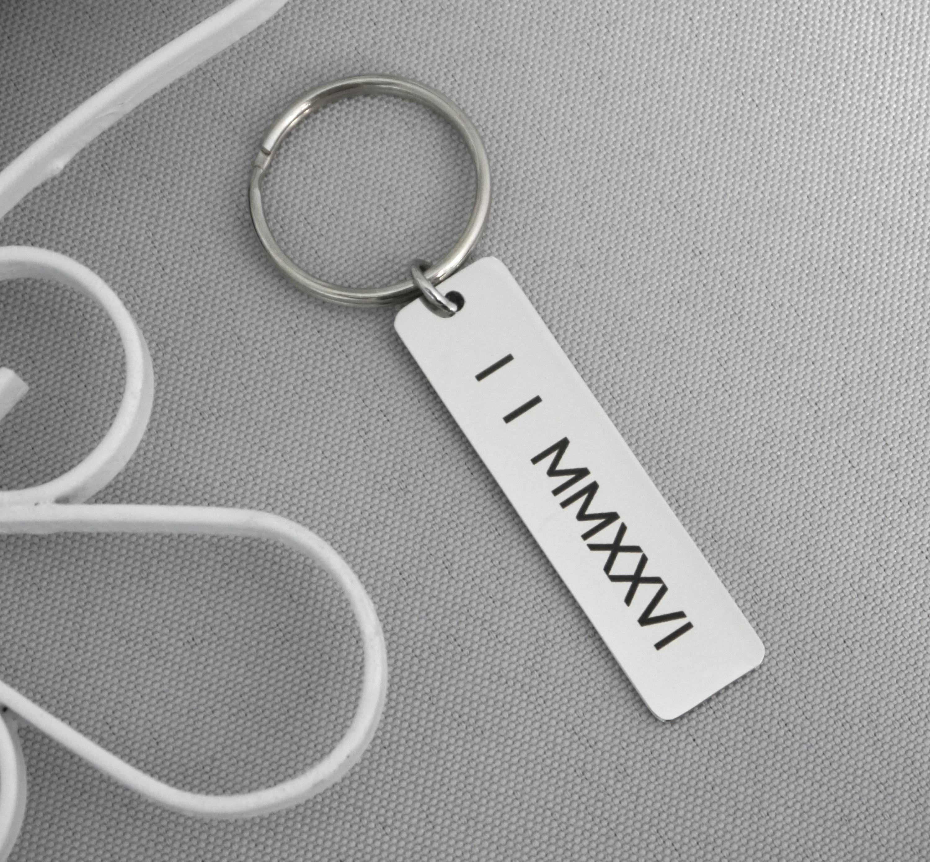Roman Numerals Keychain, Personalized Stainless Steel Bar Keyring ...