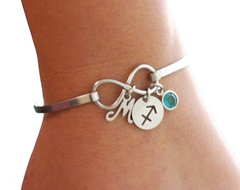 Sagittarius Bracelet, Zodiac Bracelet, Zodiac Bangle, Initial Bracelet, Birthstone Bracelet, Dainty, Personalized, Zodiac Gifts, Unique