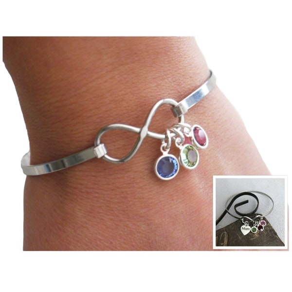 Infinity Bracelet, 1 2 3 4 5 6 7 Birthstones,  Infinity Bangle, Personalized Grandma Gift, Birthstone Bracelet, Grandma Bracelet, Love Gift