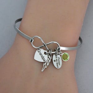 Grandpa Memorial Gift, Grandfather Loss Jewelry, Infinity Bracelet, Personalized, Custom Name, Birthstone, Angel Wing, Forever in my heart