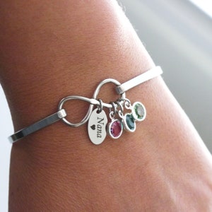 Nana Bracelet, Nana Bangle, Gifts for Nana, Birthstone Bracelet, Infinity Bangle, 1 2 3 Birthstones, Grandma Bracelet, Mimi, Grammy, Grammie