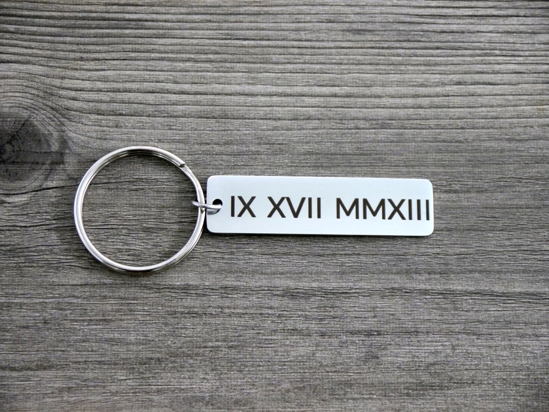 Roman Numerals Keychain, Personalized Stainless Steel Bar Keyring ...