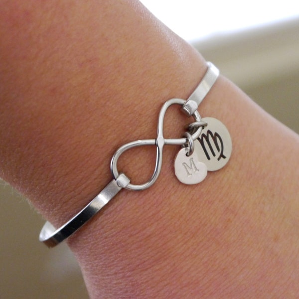 Virgo Bracelet, Virgo Gifts for Women, Virgo Infinity Bangle, Zodiac Gifts, Virgo Jewelry, Virgo Bracelet with Initial Heart, Custom