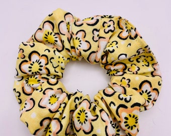 Yellow with Yellow White Flowers Hair Scrunchies