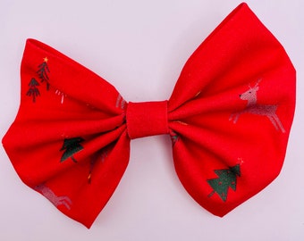 Red with Reindeer,  Christmas Tree Hair Bow