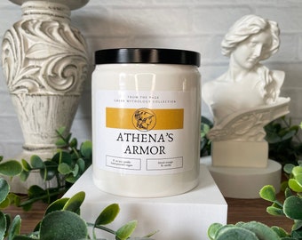 Vela inspirada en la armadura de Atenea / Mitología griega / Mitos / Vela de soja de 8 oz