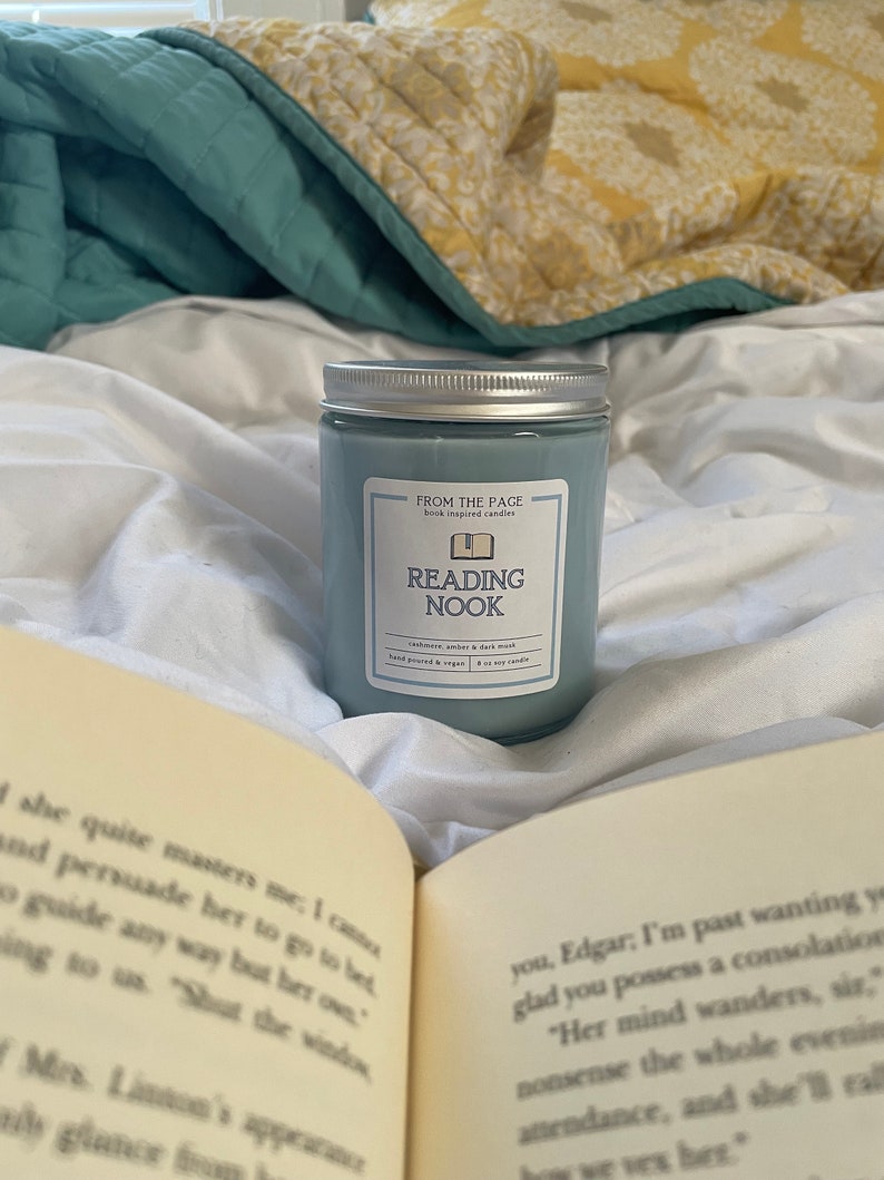 Reading Nook Book Inspired Candle Bookworm Gift 8 oz soy candle image 2