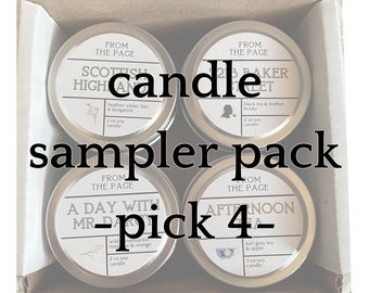 SAMPLER PACK- Pick Four - 2 oz soy book inspired candle tins