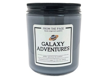 Galaxy Adventures | Book Inspired Candle | Bookworm Gift | Sci-fi & outer space | 8 oz soy candle