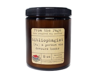 Bibliophagist | Book Inspired Candle | Bookworm Gift | 8 oz soy candle