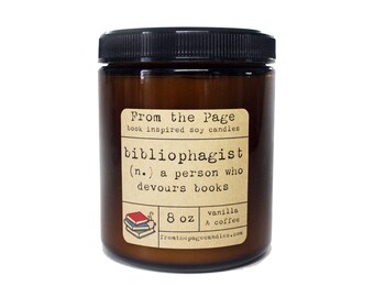 Bibliophagist | Book Inspired Candle | Bookworm Gift | Literary Gifts | 8 oz soy candle