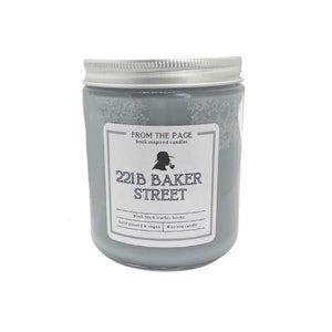 221B Baker Street Sherlock Candle Book Inspired Candle Bookworm Gift 8 oz soy candle image 1