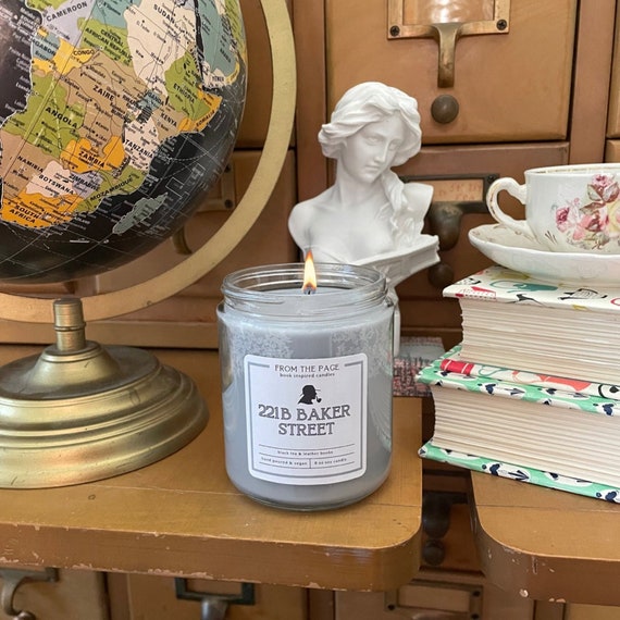 221B Baker Street Candle | Sherlock Holmes Gift, Black Tea & Leather