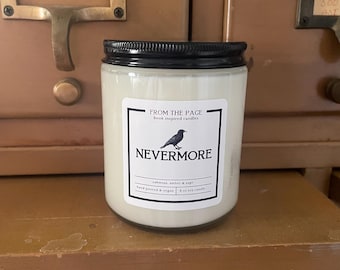 Nevermore | Book Inspired Candle | Bookworm Gift | Literary Gifts | 8 oz soy candle