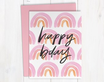 Rainbow Happy Bday | Handmade Watercolor Greeting Card