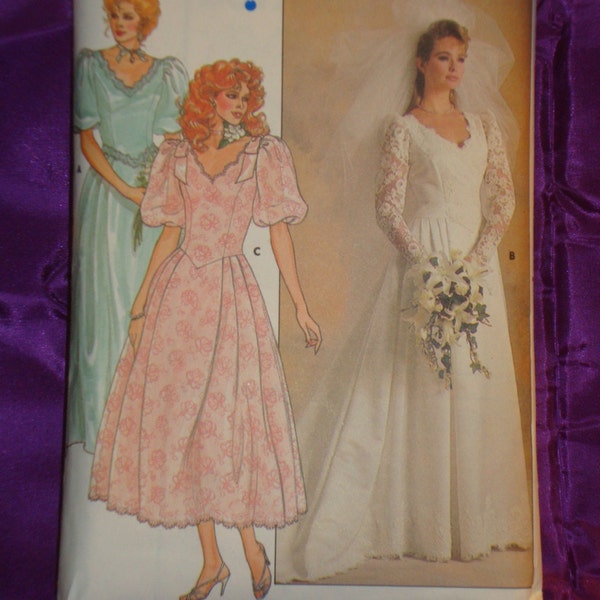 80s Wedding Bridal Gown Opt Train Maids Prom Dress 2 Vws n Lngths Full Skirt Short Puff n Long Slvs CMPLT Butterick 3615 Bust US 32.5 CM 83