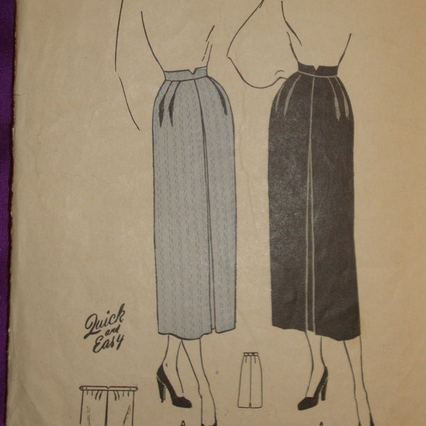 40s EaSY Straight Skirt w Notched Waistband Center Front Inverted Pleat Back Vent n Zipper CMPLT Butterick 4529 Waist US 30 CM 76