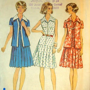 70s Separates Half Size Misses 18.5 and 20.5 Front Zip Dress Sleeveless Low Waist Pleated Skirt Unlined Short Sleeve Jacket Simplicity 6156