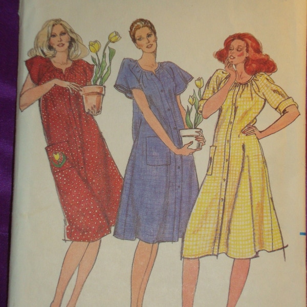 80s Front Button Dress Duster Loose Fit Gathered to Neck Cap Short n Roll Up Raglan Slvs Pocket CMPLT Butterick 3576 Bust US 34 36 CM 87 92