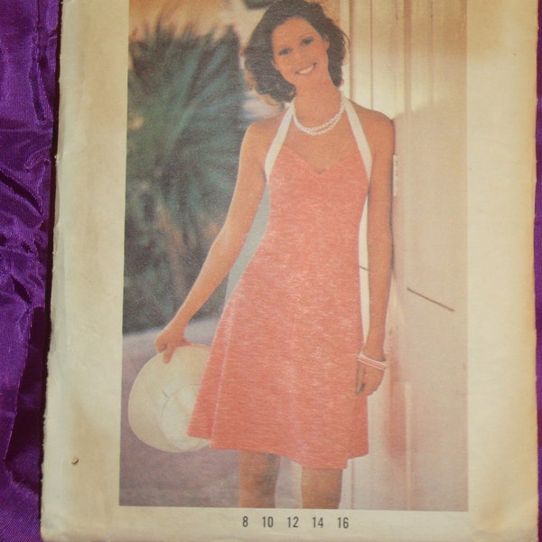 70s EaSY Fit n Flare Halter Dress Abv Knee Sweetheart Neck Low Back Center Front Bust Gathers Back Zip CMPLT Butterick 3702 Bust US 36 CM 92