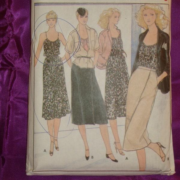 80s EASY Slip Dress Camisole Low Slit Neck w Drawstring Loose Fit Jacket Shirt Collar Short Slvs Wrap Skirt UNCUT Butterick 6469 Bust US 34