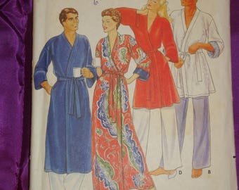 80s BoHo Unisex Front Wrap Robe 2 Lgths Size Small n Ex Large Three Qrtr Slv CMPLT Butterick 4137 Bust Chest US 34 36 46 48 CM 87 92 117 122