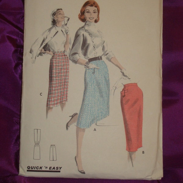 50s EaSY Skirt Slim Fit Skirt Waistband Side Zip Back Kick Pleat with 3 Front Pocket Options CMPLT Butterick 7720 Waist US 28 CM 71