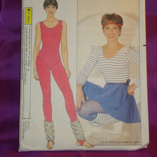 80s DoROTHY HaMILL Bodysuit Low Nck Slvls Long Slv Flared Wrap Mini Skirt Tights Leg Wrmrs FF Butterick 4819 Bust US 31.5 to 40 CM 81 to 102