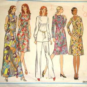 60s Bust 40 A Line Dress Below Knee n Side Slit Evening n Tunic Both 5 Neck Views Slvls Short n Lng Slvs Straight Leg Pants CMPLT Vogue 2617