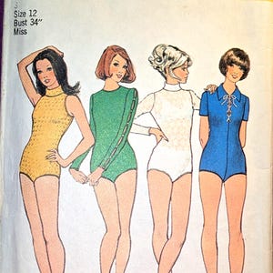 70s Bust 34 Bodysuit High Round Neck Opt Roll Collar or Slit Lace Up Slvls Cut In Armholes Short n Long Slv Opt Cutout CMPLT Simplicity 5023